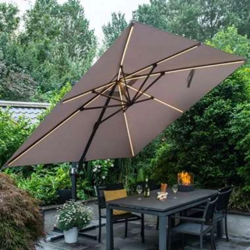 Garden Impressions Hawaii Zweefparasol Lumen LED 300x300cm - D. Grijs 4 Garden Impressions Hawaii Zweefparasol Lumen LED 300x300cm - D. Grijs - Afbeelding 4