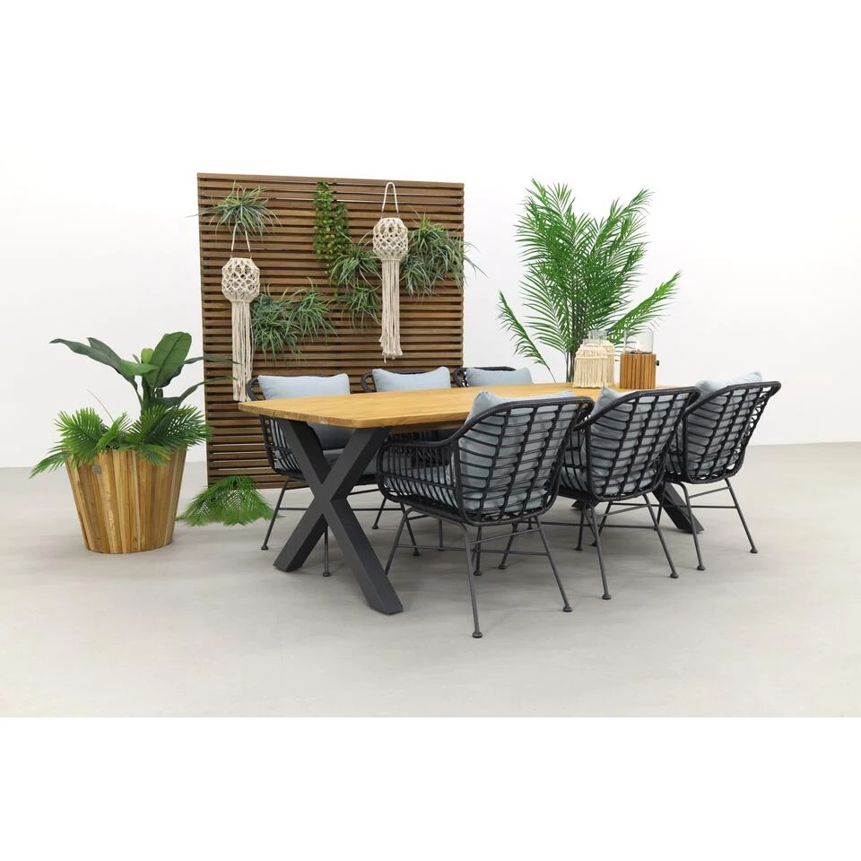 GI Margriet - Zwart / Sefa Tuintafel - Teak - Tuinset 7-delig 2 GI Margriet - Zwart / Sefa Tuintafel - Teak - Tuinset 7-delig - Afbeelding 2