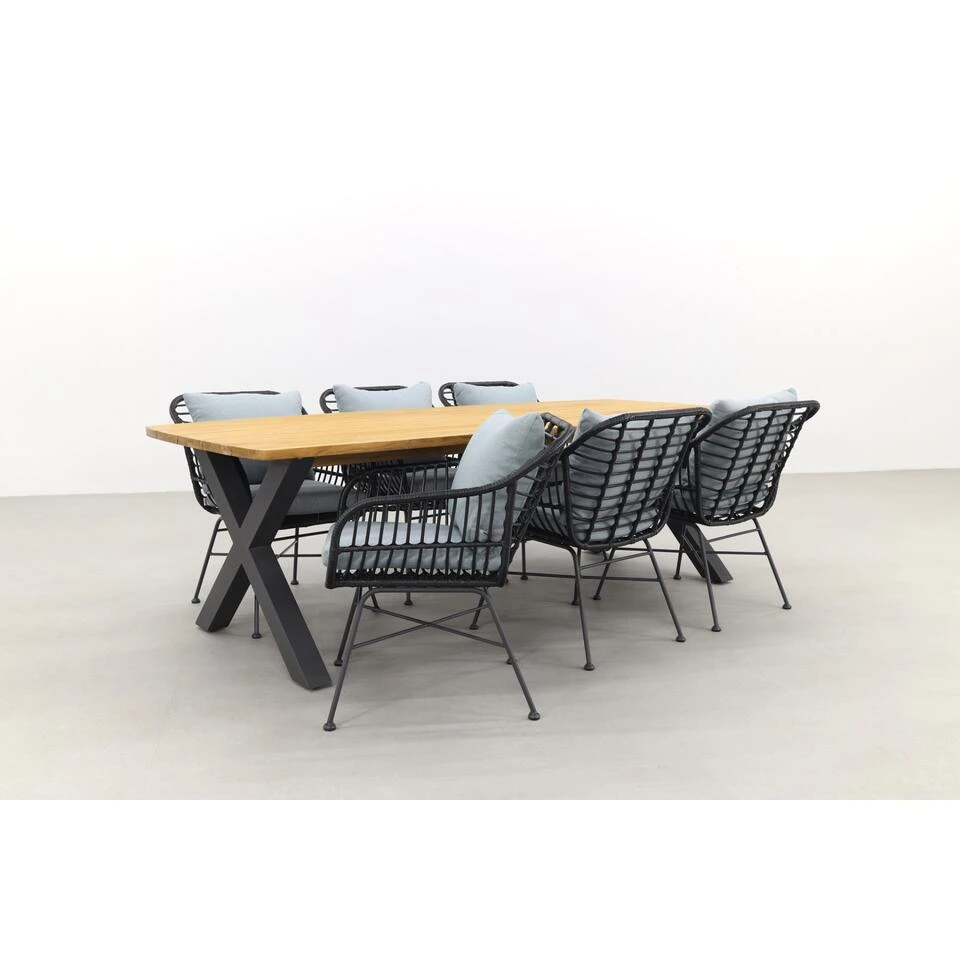 GI Margriet - Zwart / Sefa Tuintafel - Teak - Tuinset 7-delig 4 GI Margriet - Zwart / Sefa Tuintafel - Teak - Tuinset 7-delig - Afbeelding 4