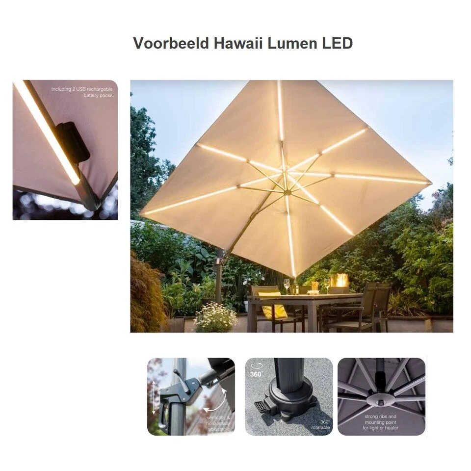 Garden Impressions Hawaii LED Parasol 300x300 -d. Grijs - L. Grijs 2 Garden Impressions Hawaii LED Parasol 300x300 -d. Grijs - L. Grijs - Afbeelding 2